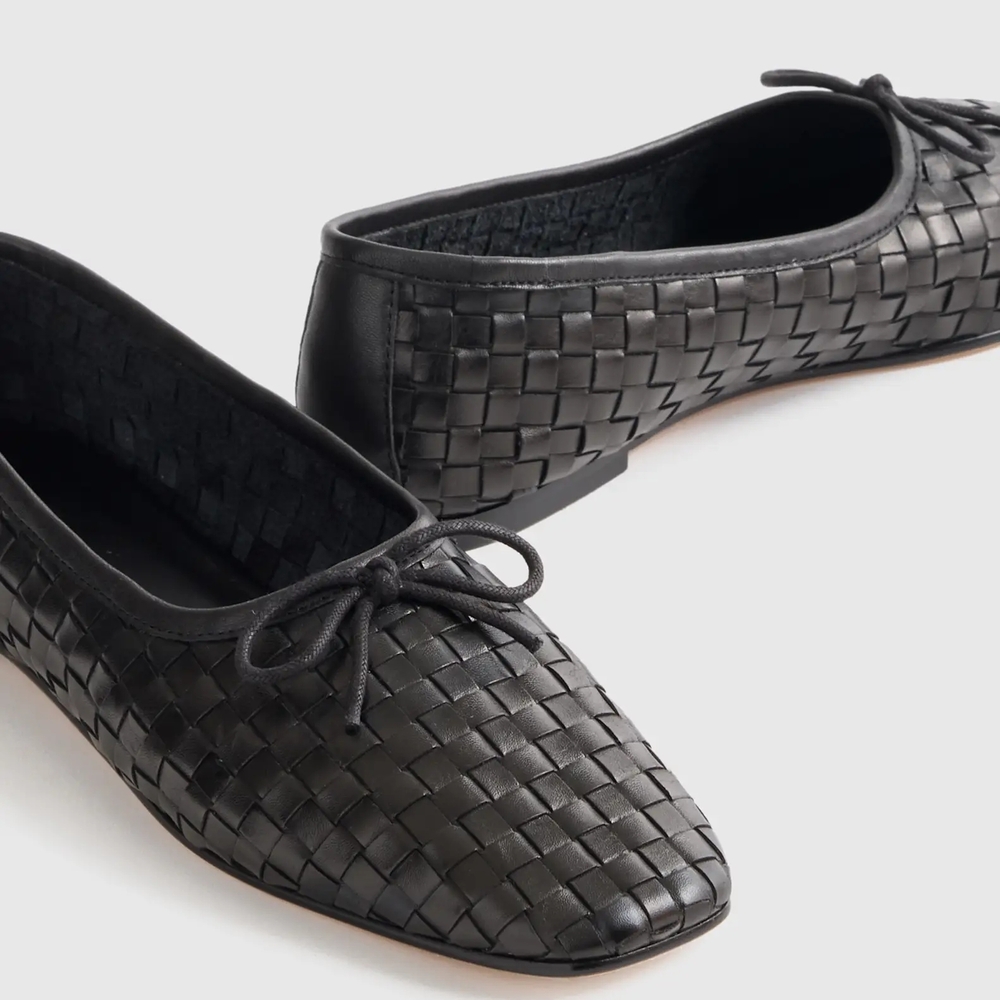 Quince Black Woven Leather Ballet Flats